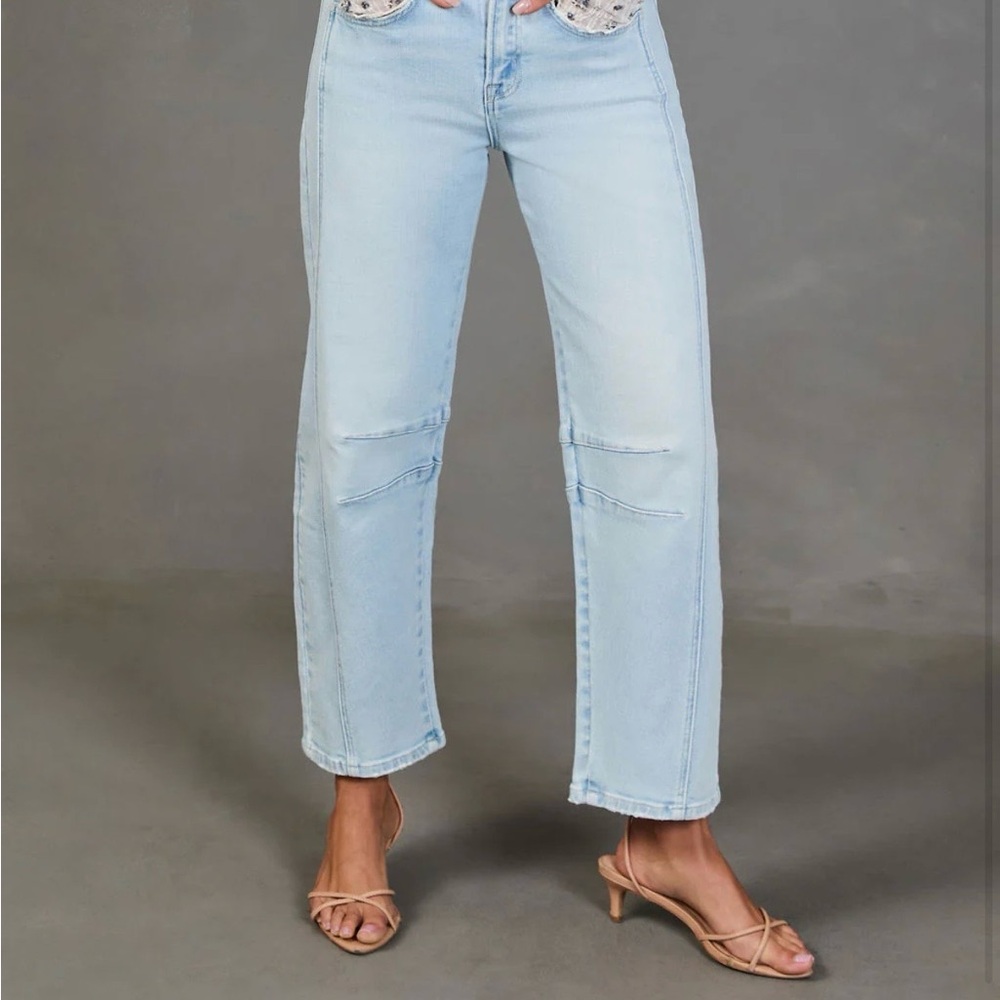 High Rise Barrel Light Blue Women's Jeans - Picture 2 of 5